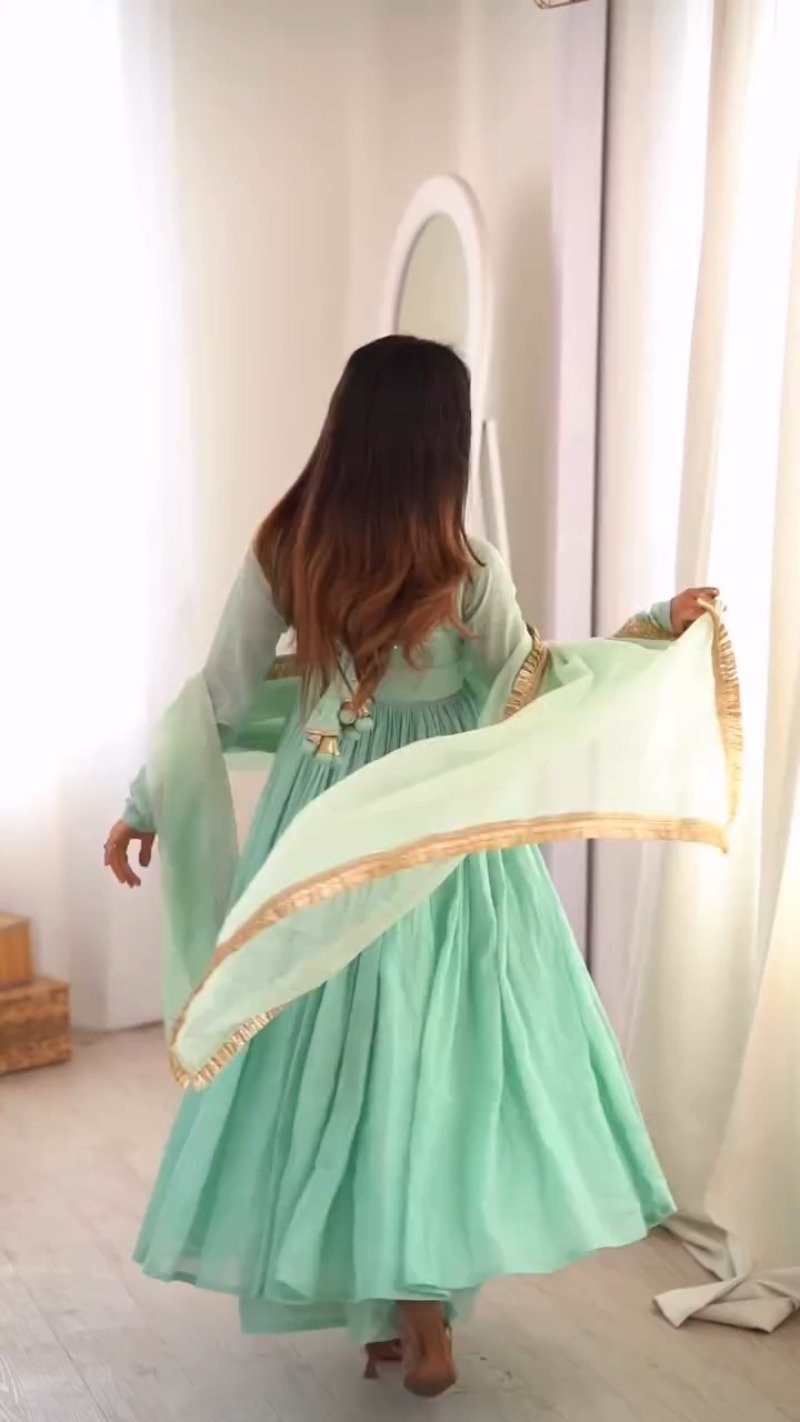 Ethereal Mint Green Embroidered Anarkali Set with Shimmering Dupatta