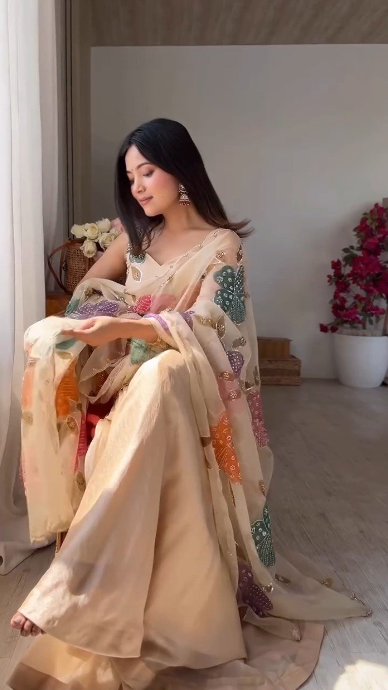 Ethereal Floral Organza Kurta Set with Intricate Sequin Embellishments