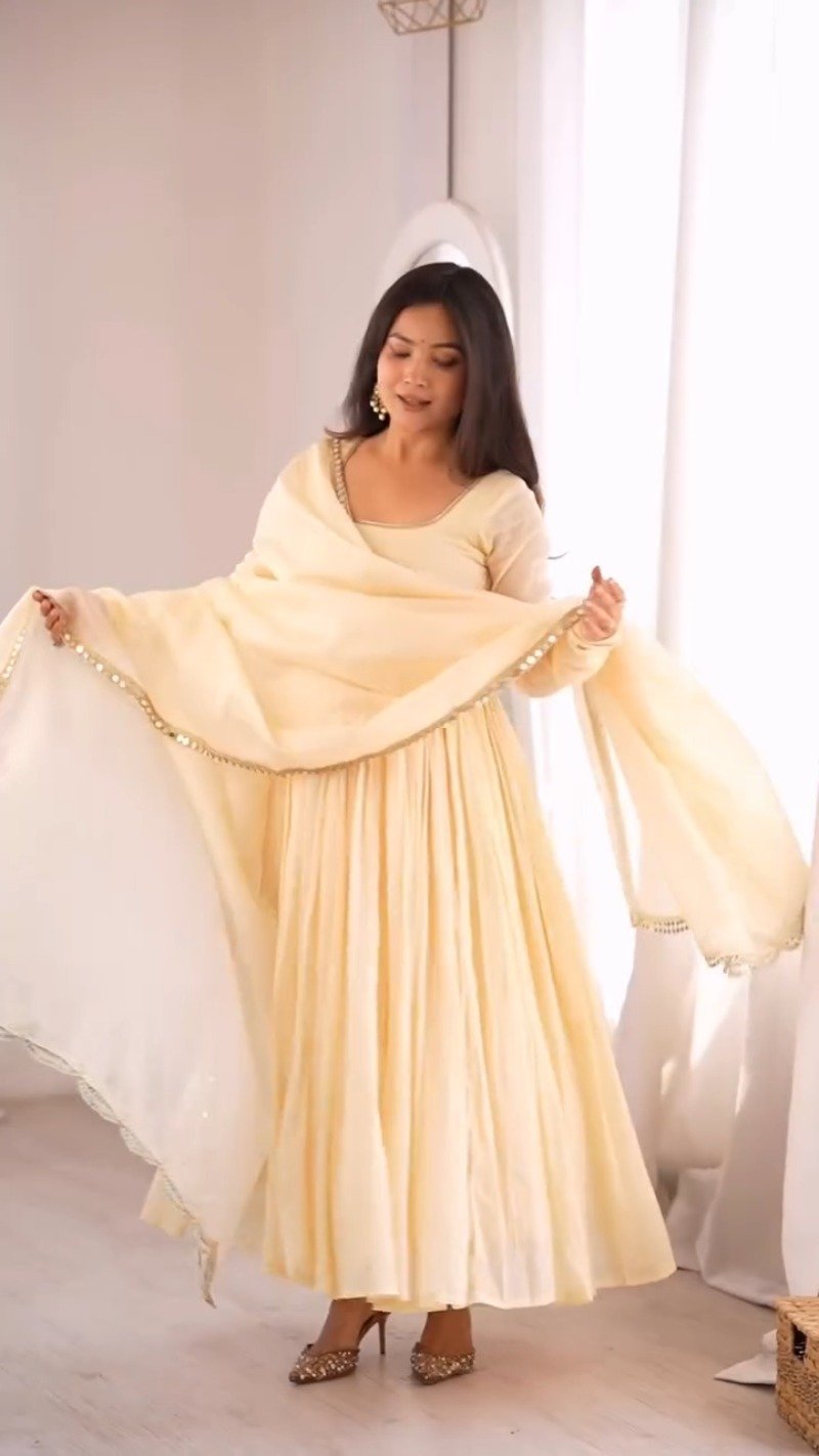 Ethereal Cream Mirror-Work Anarkali Set