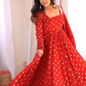Scarlet Radiance Floral Embellished Anarkali Set