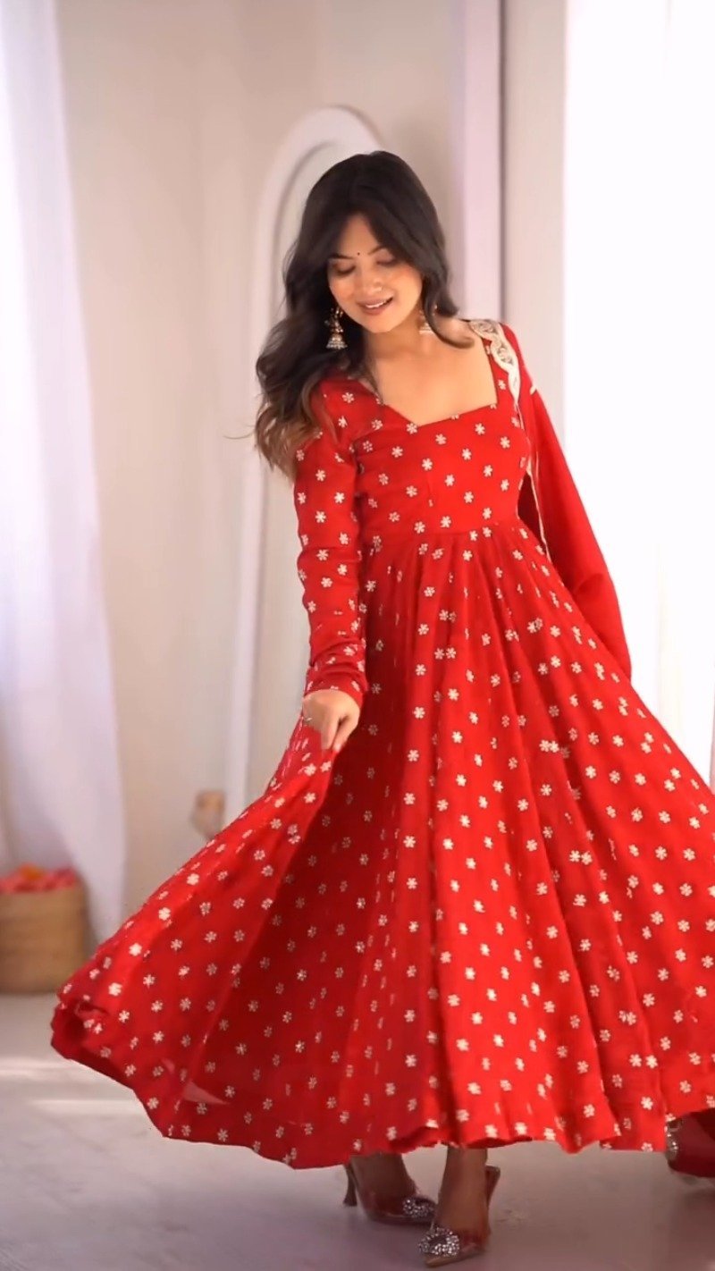 Scarlet Radiance Floral Embellished Anarkali Set