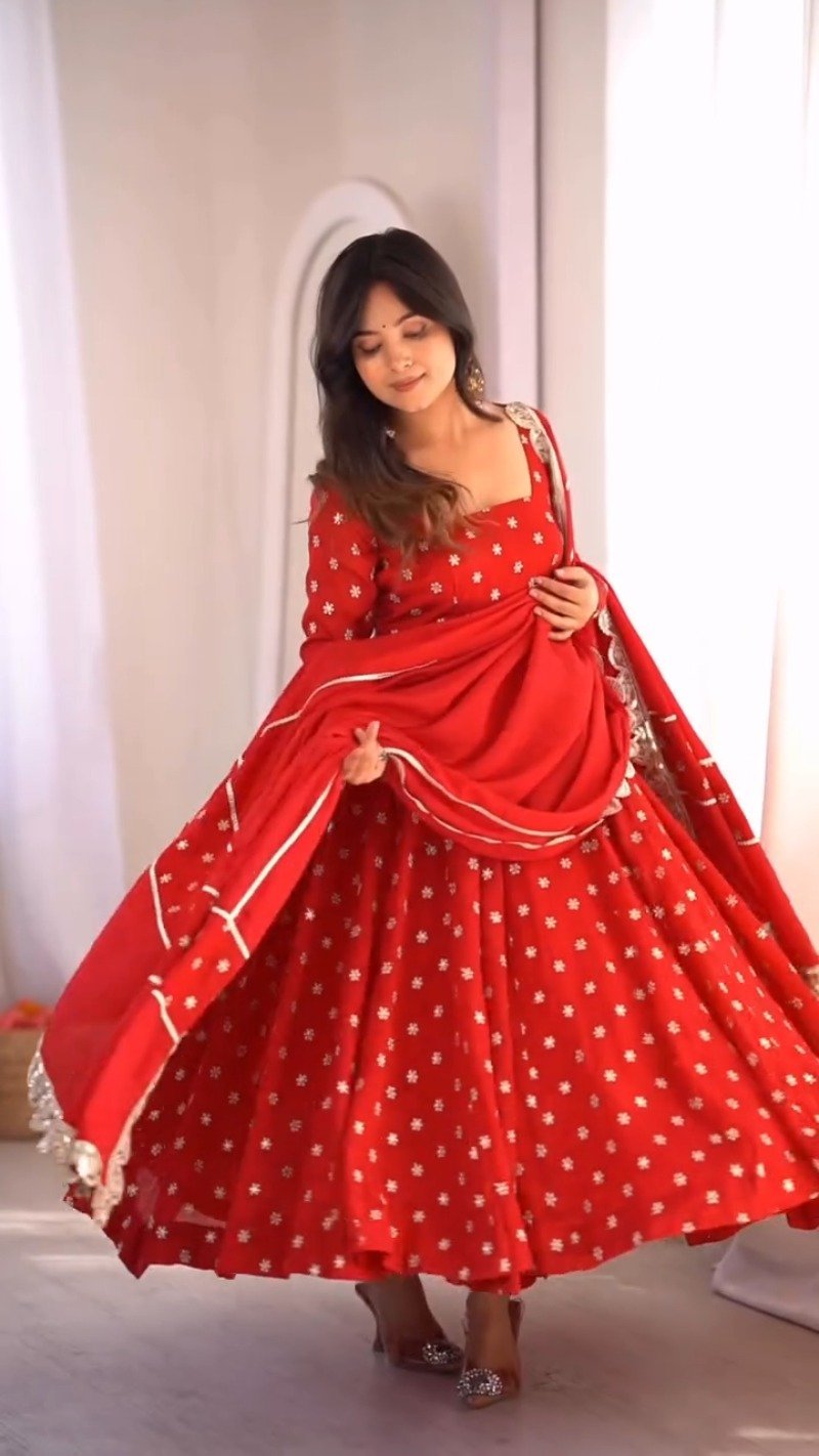 Scarlet Radiance Floral Embellished Anarkali Set - Image 4