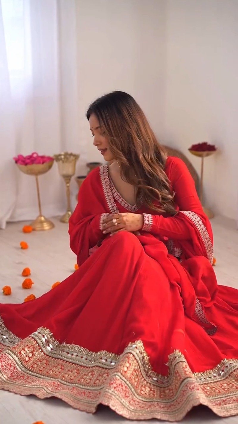 Scarlet Radiance Embroidered Georgette Anarkali Gown - Image 2