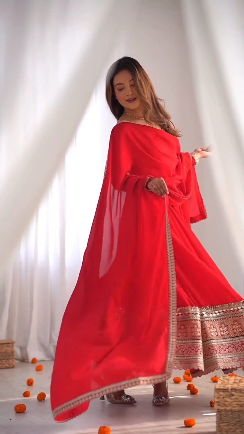 Scarlet Radiance Embroidered Georgette Anarkali Gown - Image 3