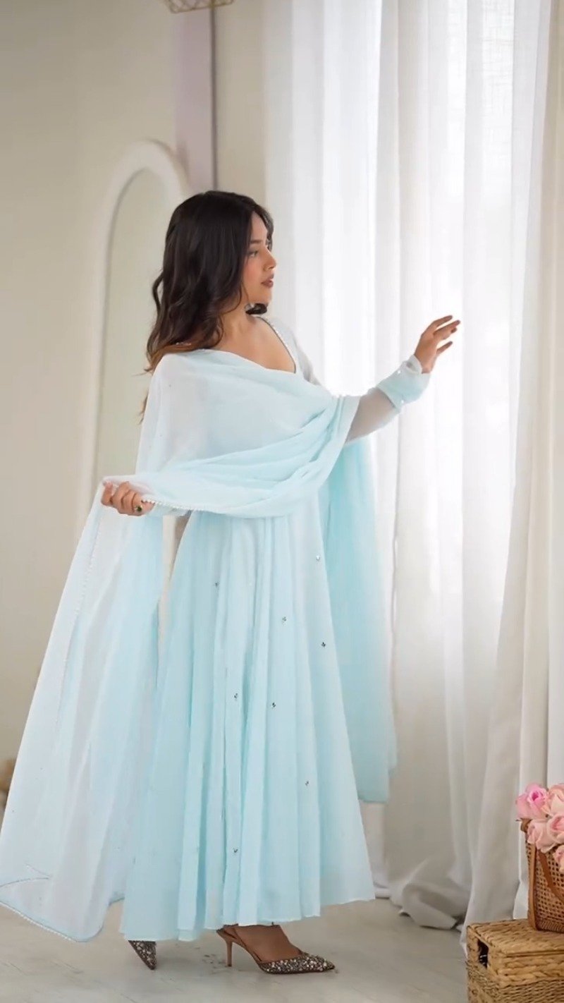 Ethereal Sky Blue Georgette Anarkali Suit Set – A Whisper of Serenity