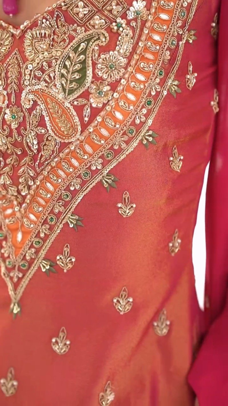 Scarlet Radiance Embroidered Sharara Set with Scalloped Dupatta - Image 3