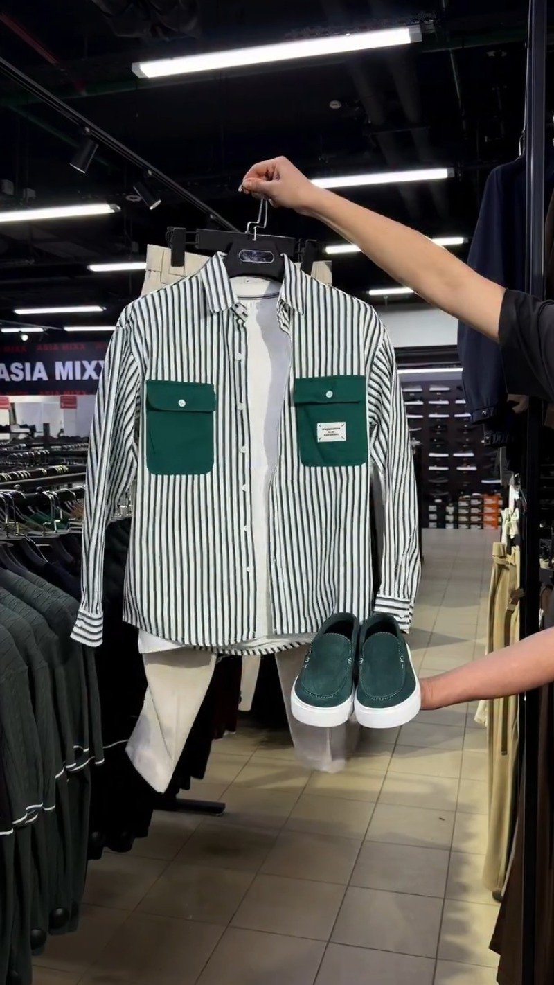 Urban Utility Stripe Shirt & Trouser Set with Matching Slip-ons