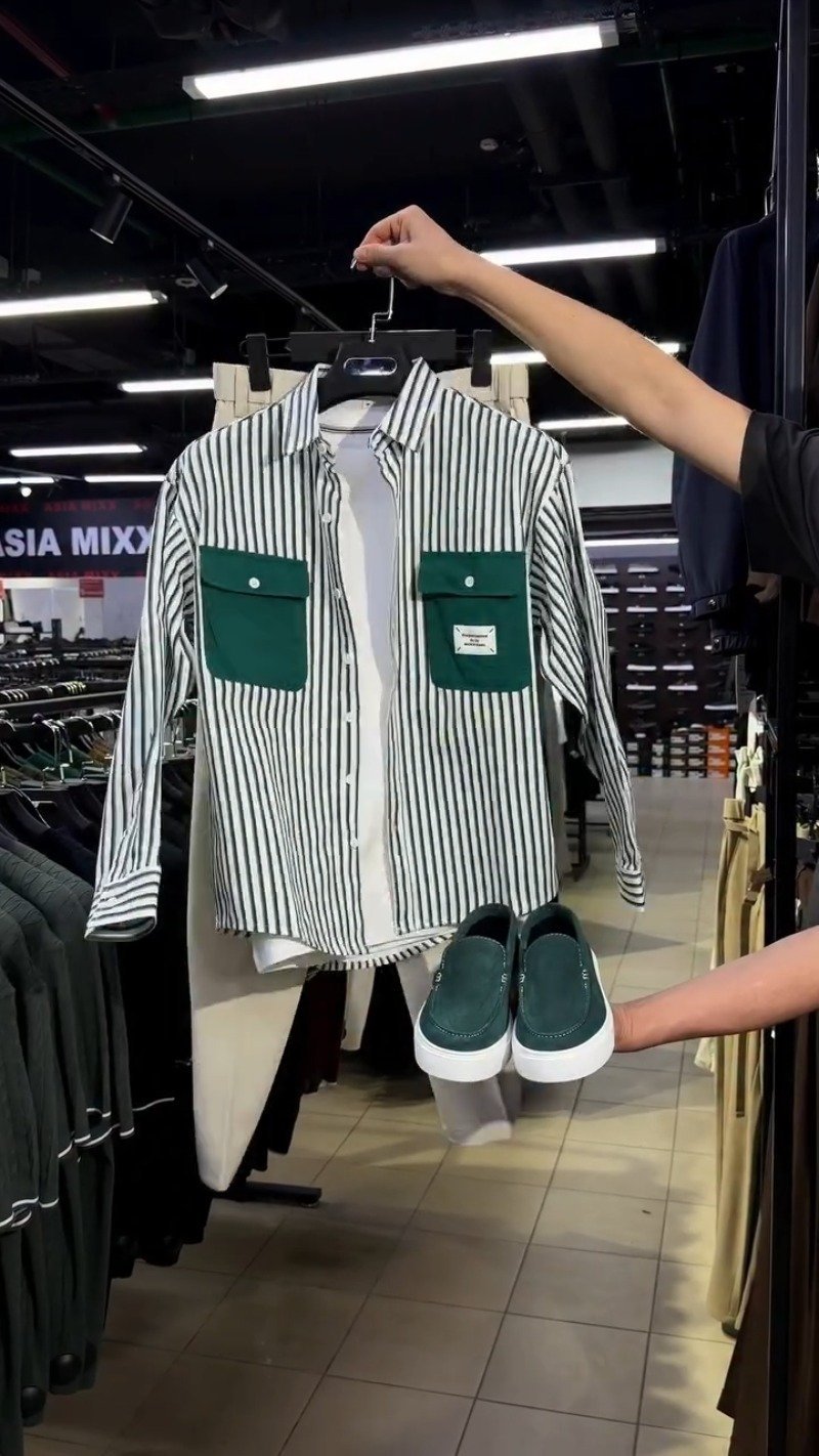 Urban Utility Stripe Shirt & Trouser Set with Matching Slip-ons - Image 2