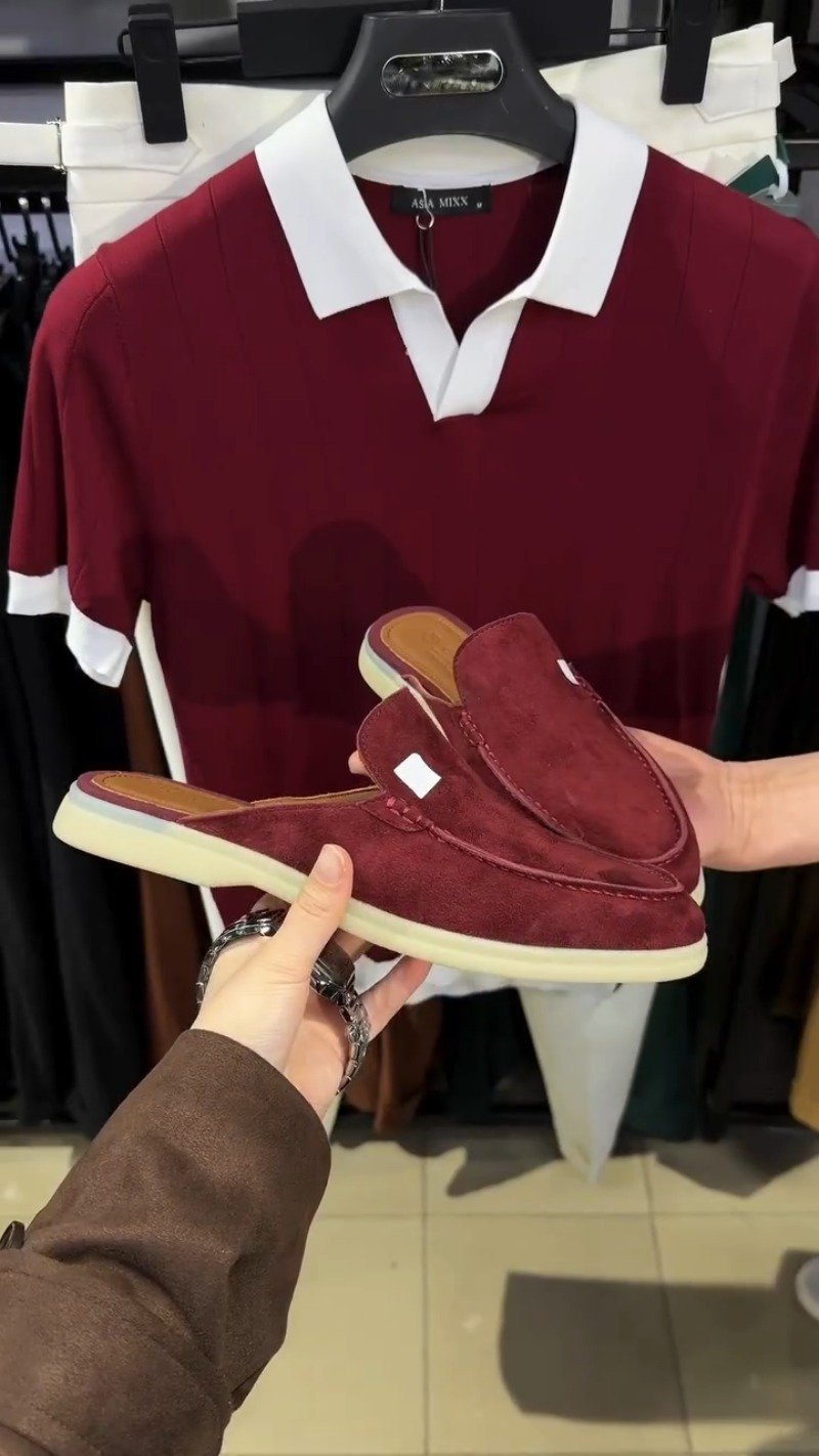 Sophisticated Men's Ribbed Polo & Suede Mule Set – Available in Classic Burgundy & Cream - Image 3