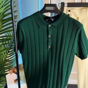 Verdant Forest Ribbed Knit Polo Shirt