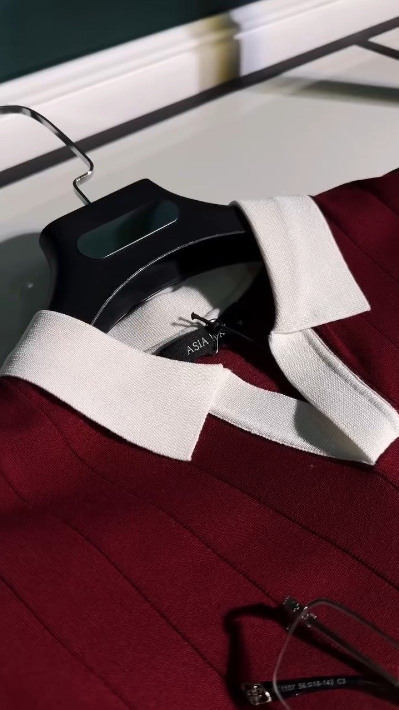 Modern Minimalist Polo-Style Co-ord Set in Deep Burgundy & Beige – Available in Burgundy & Beige - Image 3
