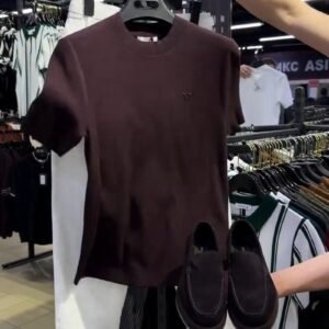 Minimalist Espresso Brown Textured Cotton Tee with White Trousers – Available in Espresso Brown
