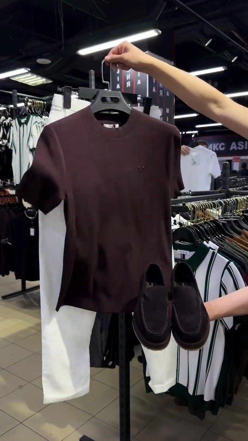 Minimalist Espresso Brown Textured Cotton Tee with White Trousers – Available in Espresso Brown