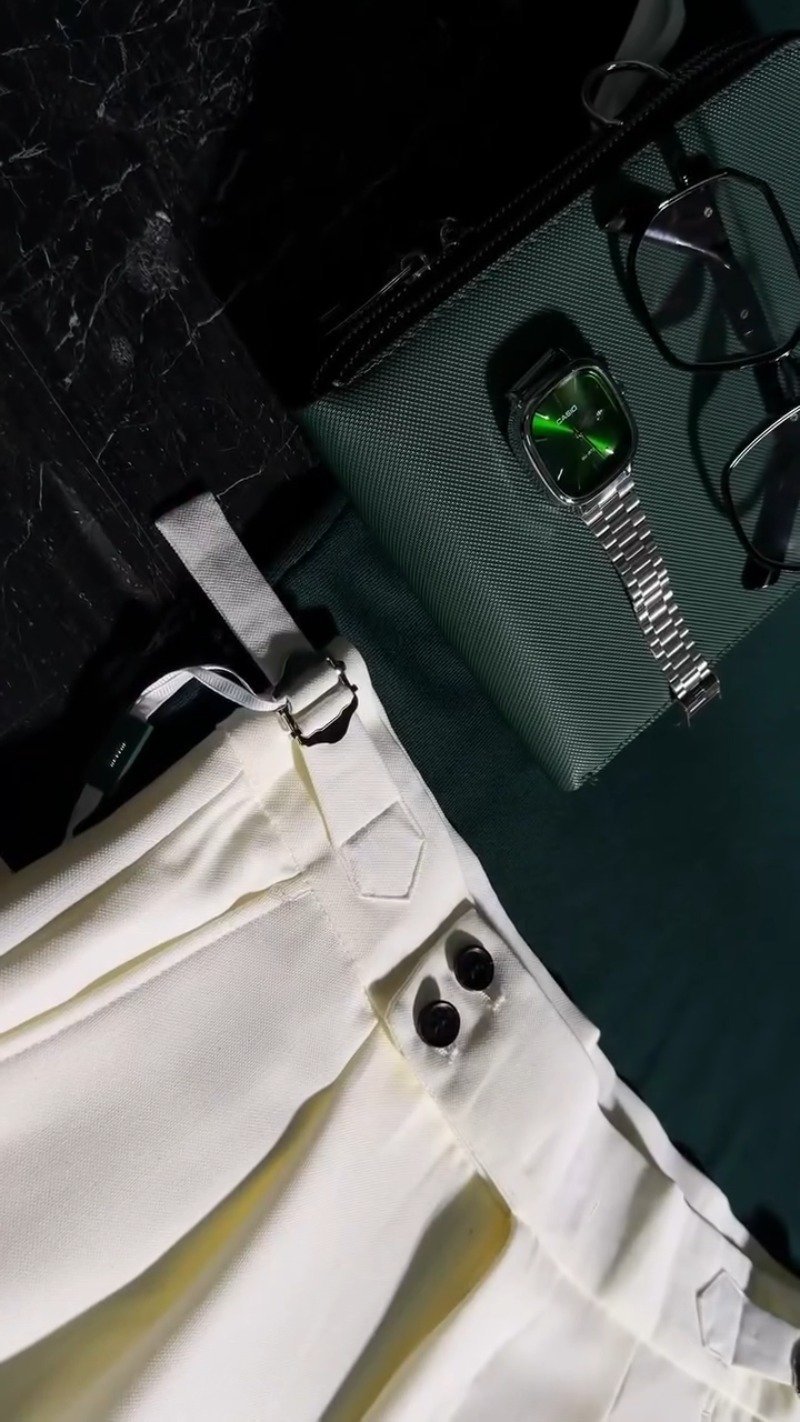 Modern Minimalist Casual Ensemble – Featuring Forest Green & Crisp Cream - Image 3