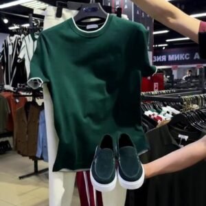 Urban Minimalist Crew-Neck T-Shirt and Trouser Ensemble – Available in Forest Green & Crisp White
