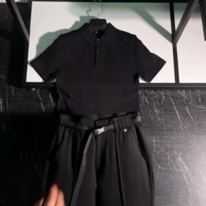 Minimalist Urban Co-ord Set with Ribbed Polo & Utility Trousers
