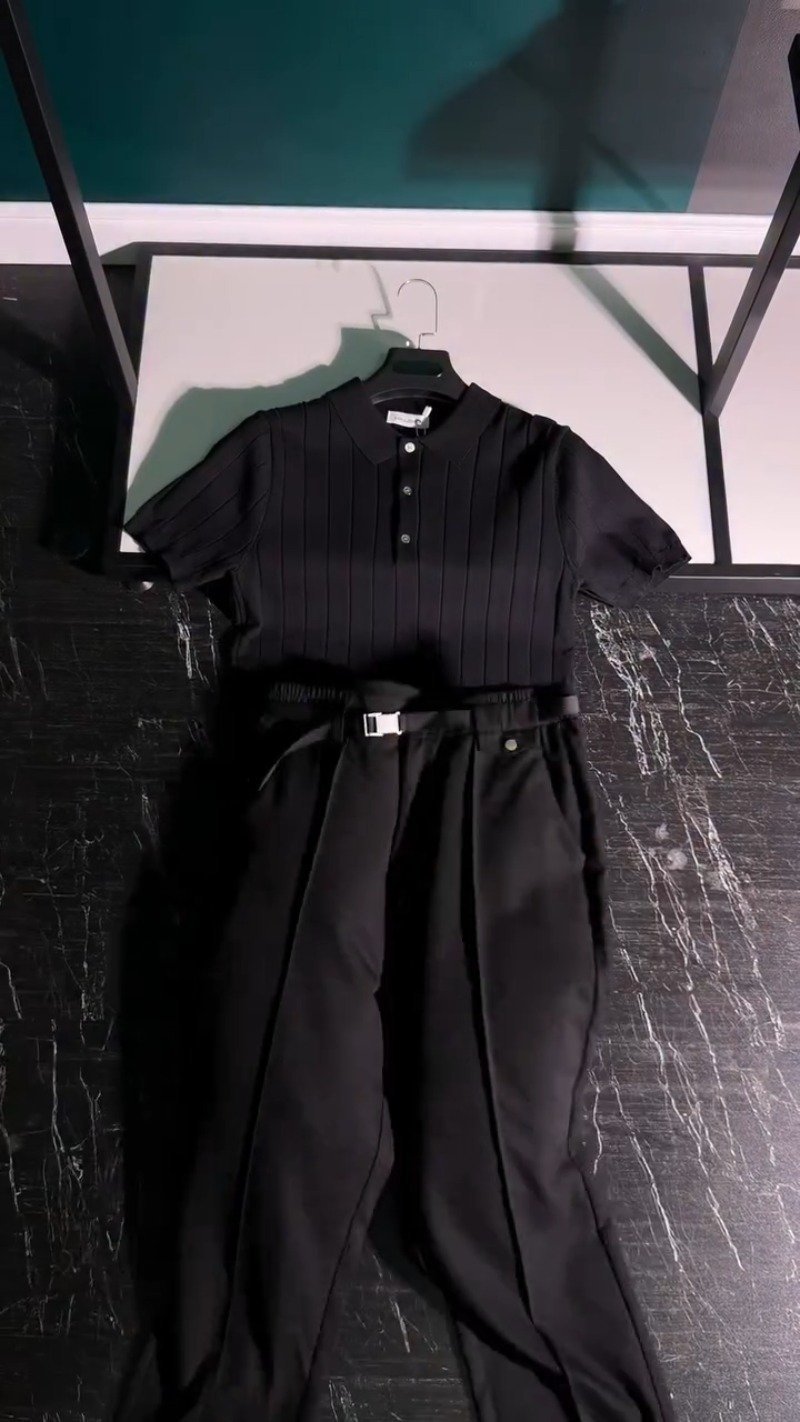 Urban Monochrome Ribbed Polo & Trouser Co-ord Set