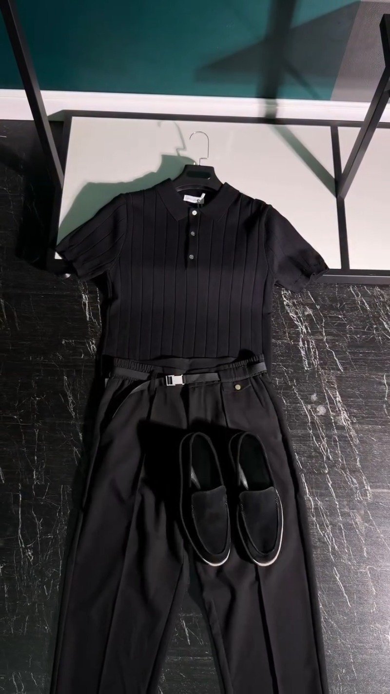 Urban Monochrome Ribbed Polo & Trouser Co-ord Set - Image 2