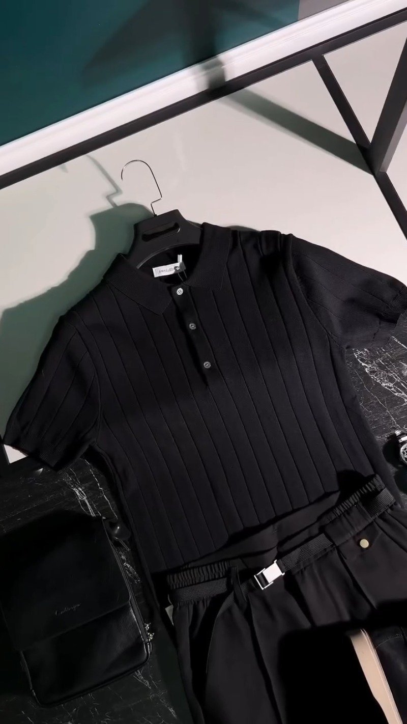 Urban Monochrome Ribbed Polo & Trouser Co-ord Set - Image 4