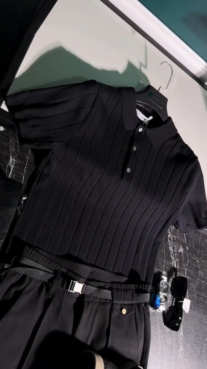 Urban Monochrome Ribbed Polo & Trouser Co-ord Set - Image 5