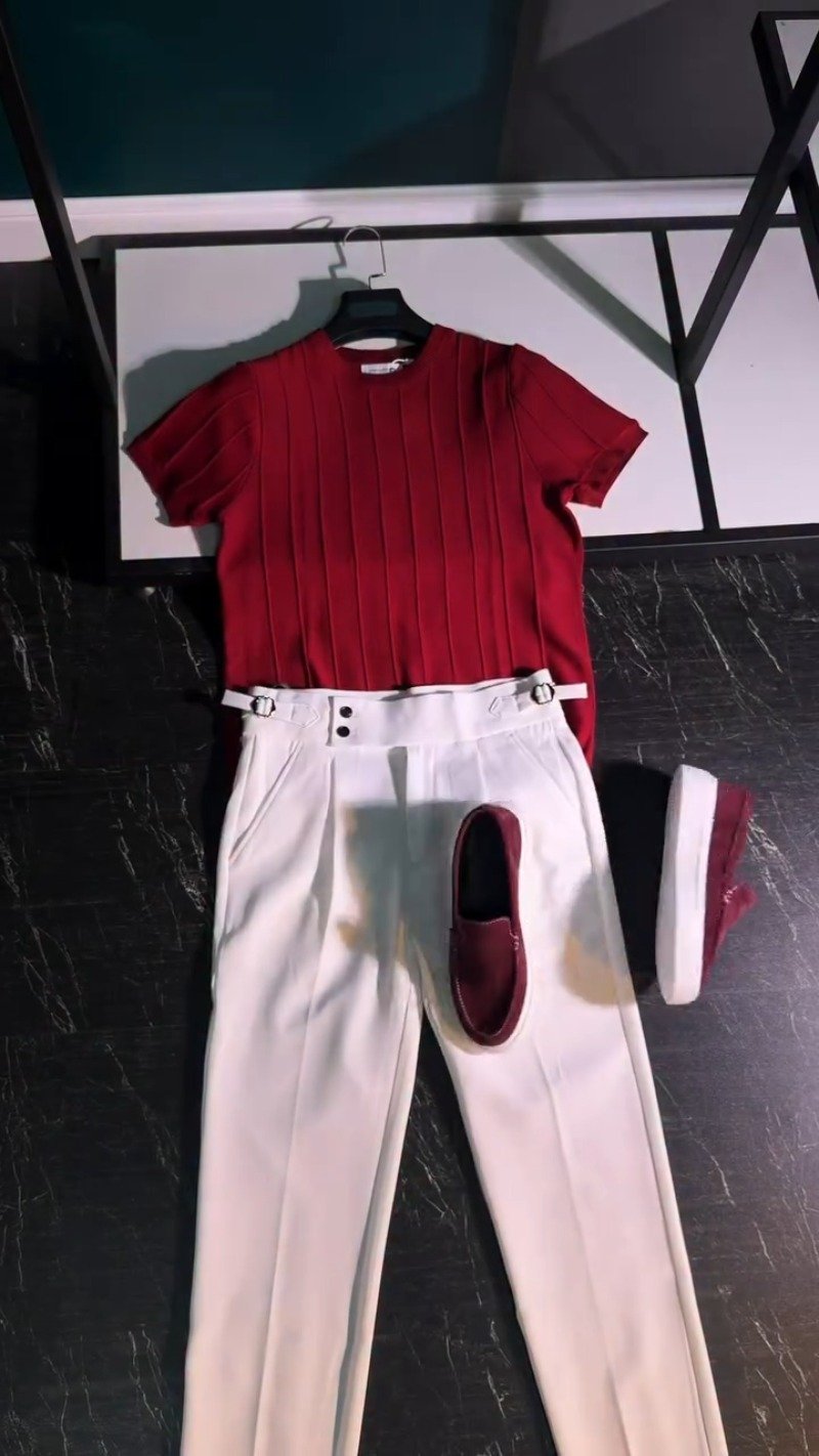 Modern Minimalist Ribbed Knit Ensemble – Available in Maroon & White - Image 2