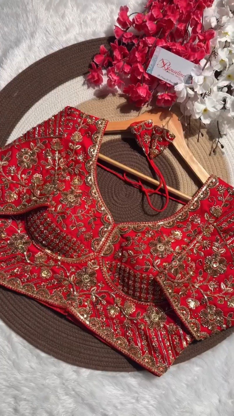 Opulent Hand-Embellished Zardosi Designer Blouse – Available in Red, Purple, Teal & Burnt Orange