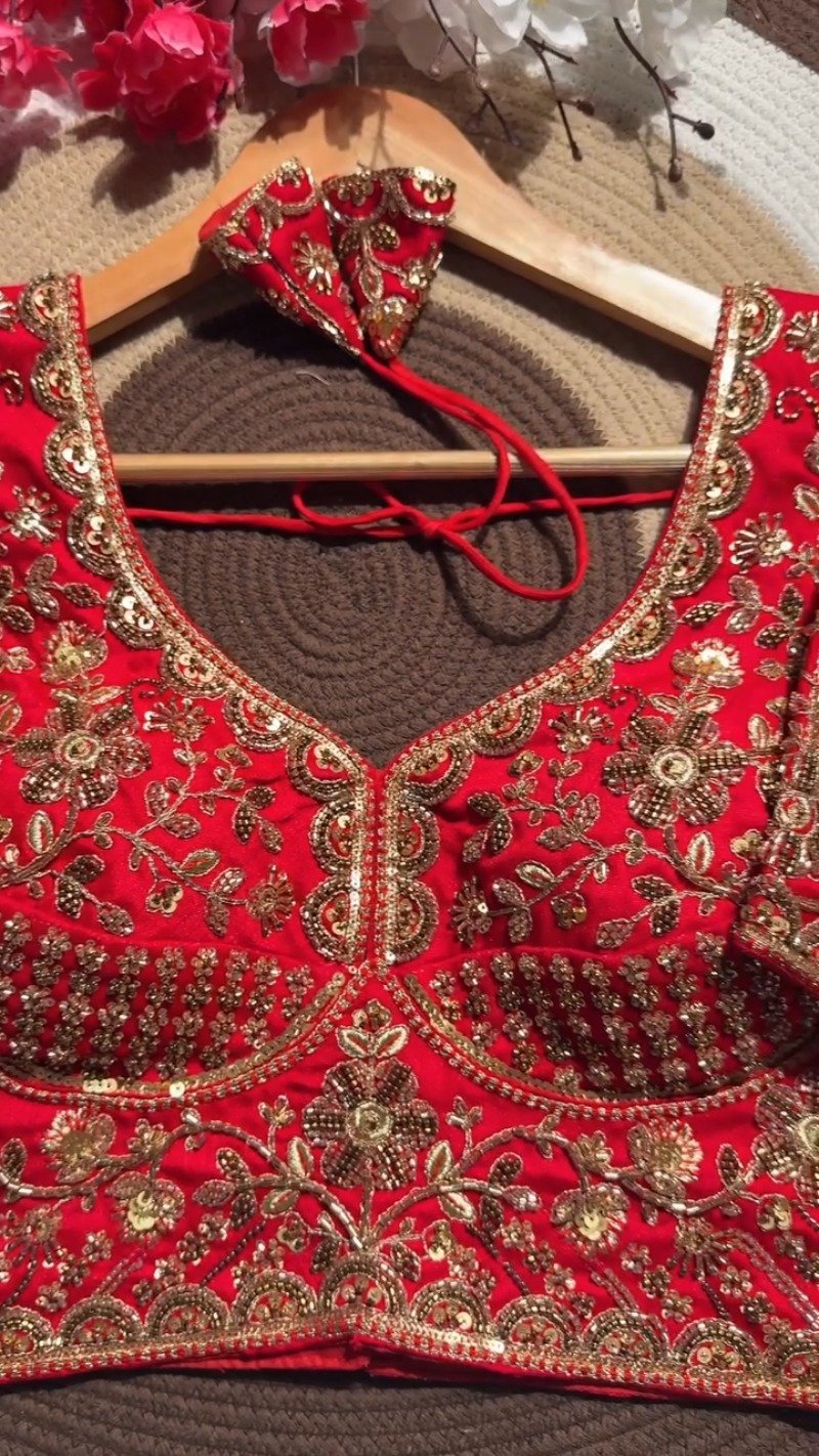 Opulent Hand-Embellished Zardosi Designer Blouse – Available in Red, Purple, Teal & Burnt Orange - Image 2