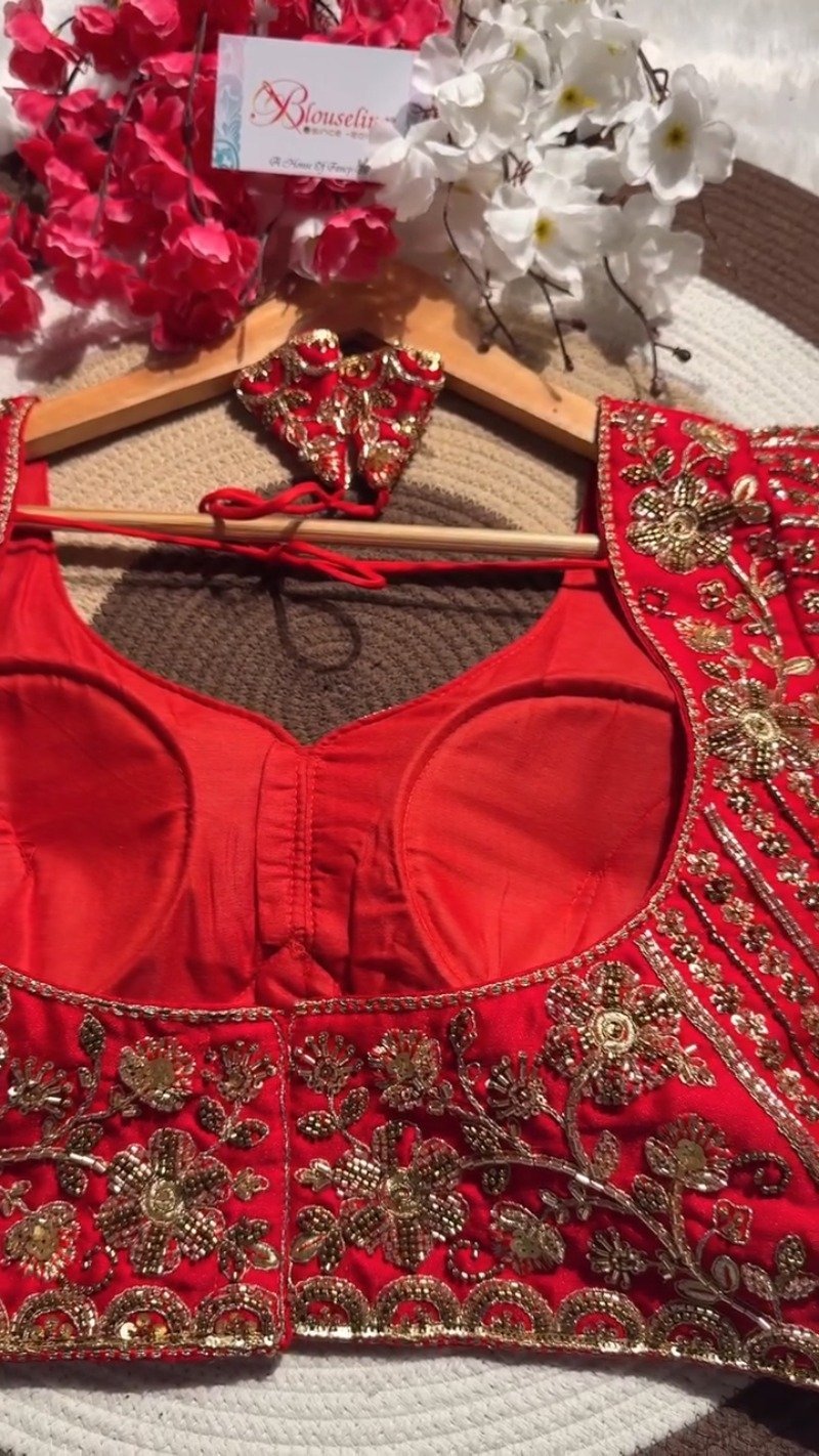 Opulent Hand-Embellished Zardosi Designer Blouse – Available in Red, Purple, Teal & Burnt Orange - Image 3