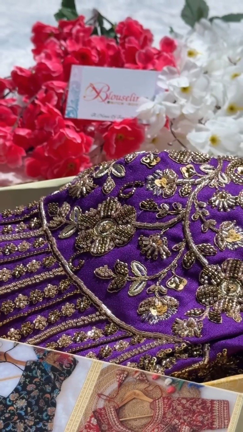 Opulent Hand-Embellished Zardosi Designer Blouse – Available in Red, Purple, Teal & Burnt Orange - Image 4