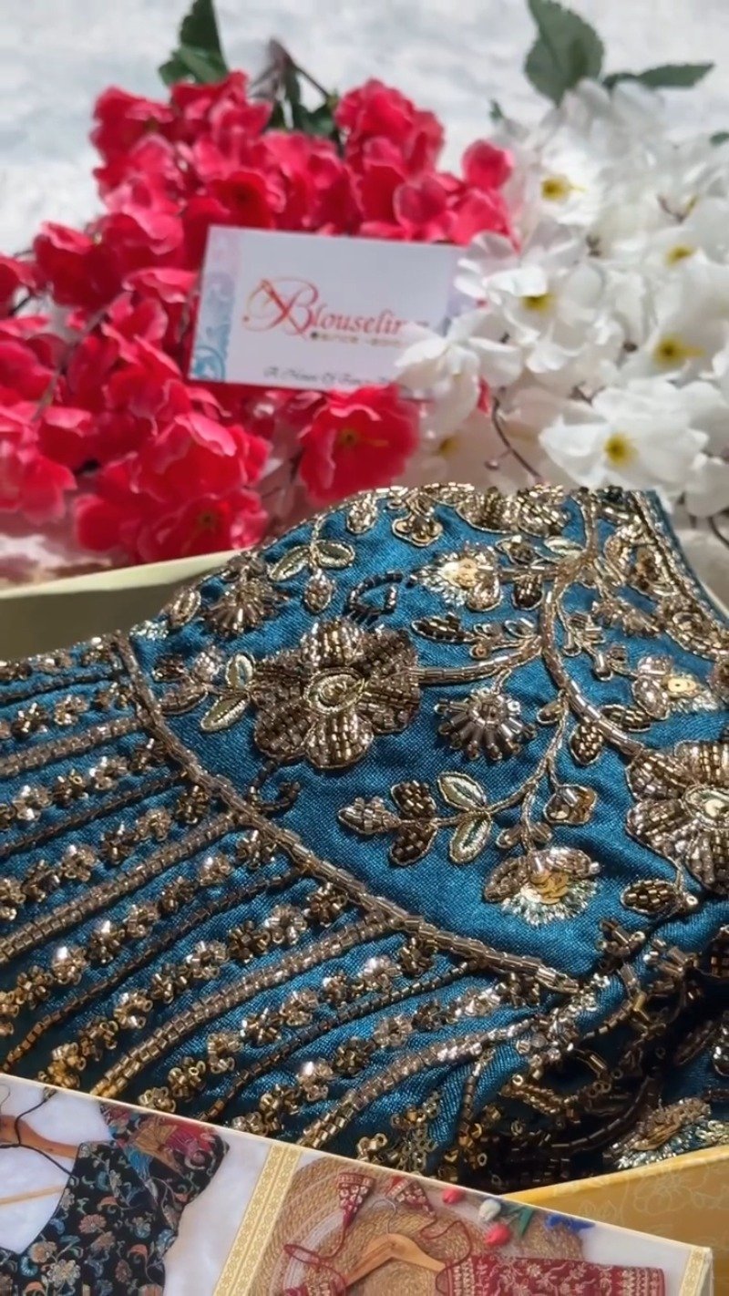 Opulent Hand-Embellished Zardosi Designer Blouse – Available in Red, Purple, Teal & Burnt Orange - Image 5
