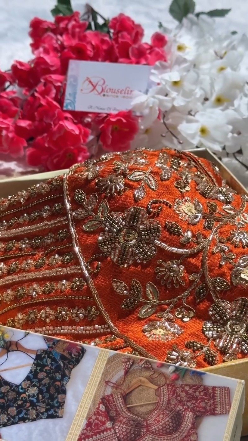 Opulent Hand-Embellished Zardosi Designer Blouse – Available in Red, Purple, Teal & Burnt Orange - Image 6