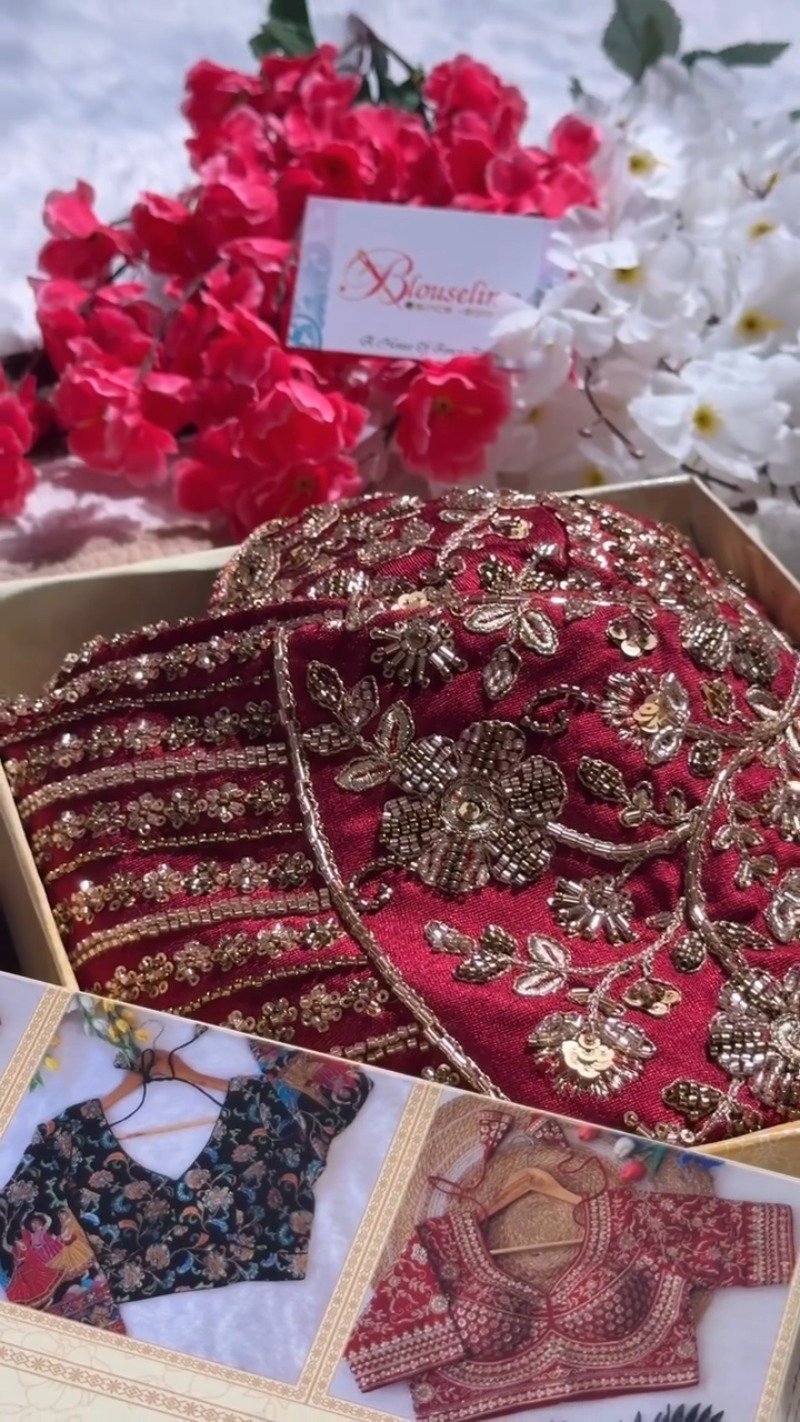 Opulent Hand-Embellished Zardosi Designer Blouse – Available in Red, Purple, Teal & Burnt Orange - Image 7