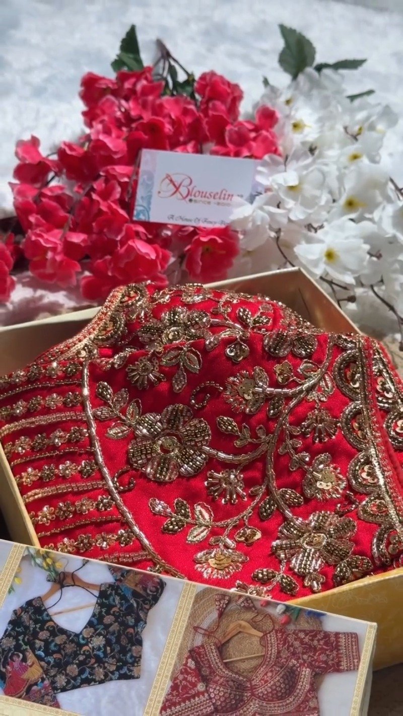 Opulent Hand-Embellished Zardosi Designer Blouse – Available in Red, Purple, Teal & Burnt Orange - Image 8