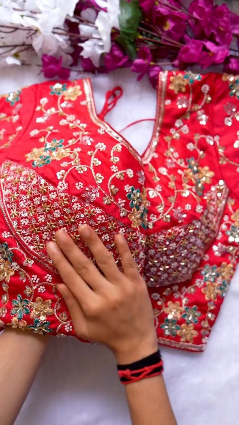 Opulent Hand-Embellished Sequin Blouse – Available in Red, White, Pink, Green & Purple