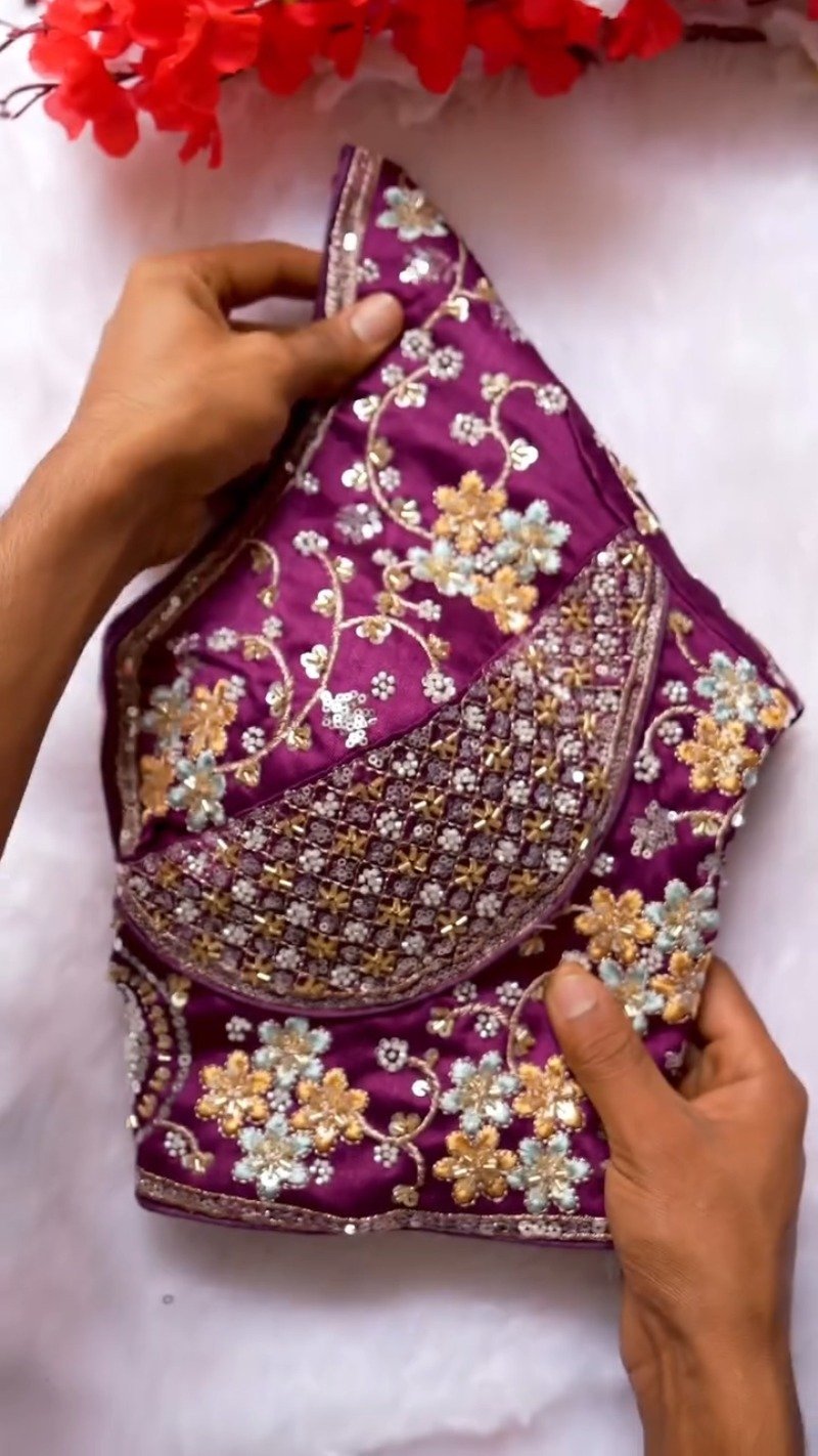 Opulent Hand-Embellished Sequin Blouse – Available in Red, White, Pink, Green & Purple - Image 6