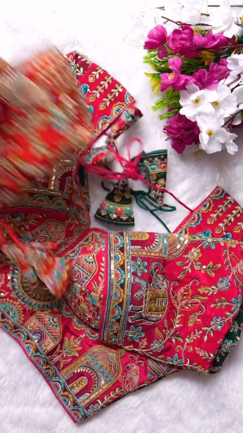 Ornate Zardosi & Bird Motif Embellished Designer Blouse – Exclusive Orange Artisan Collection - Image 11