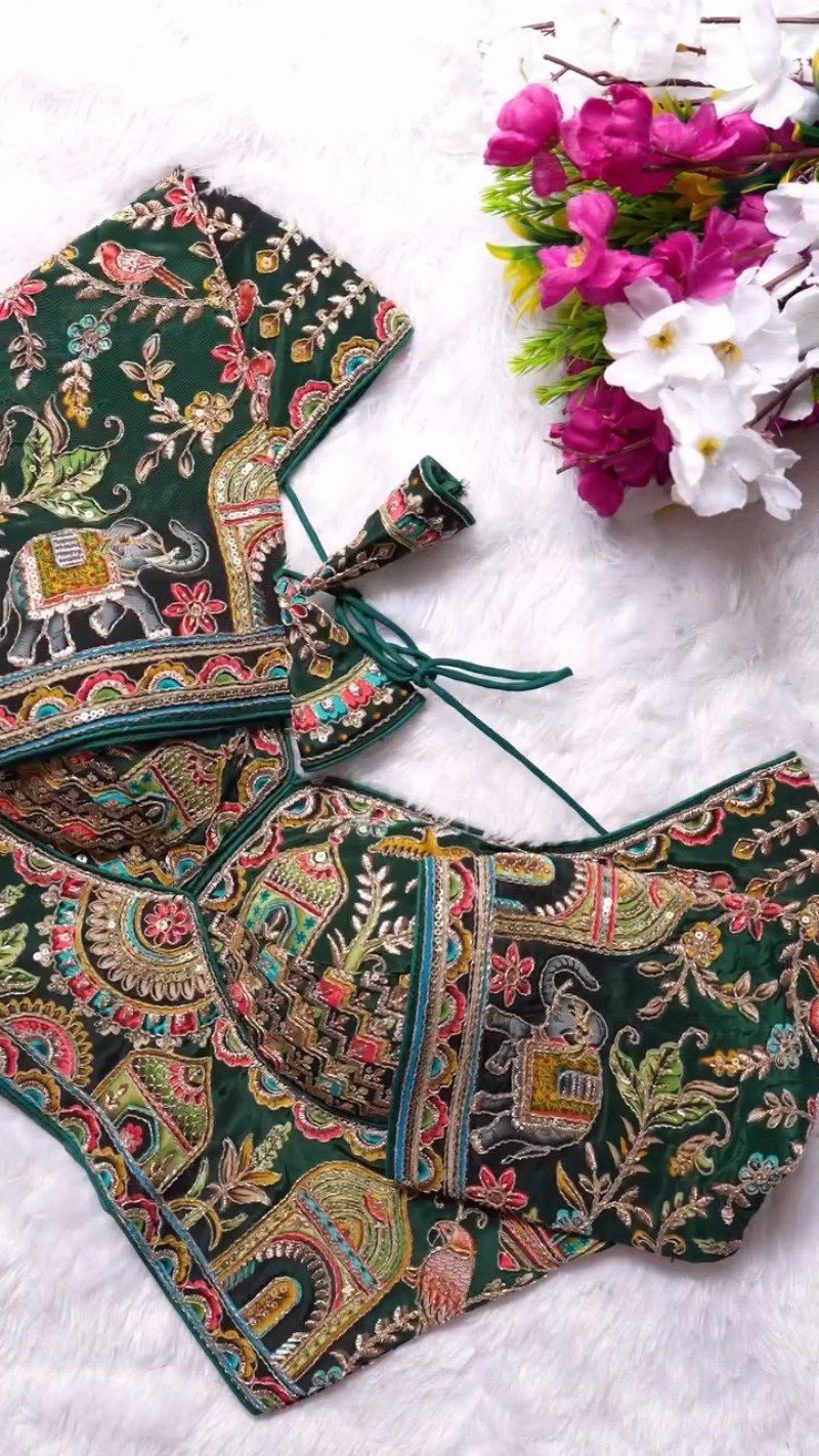 Ornate Zardosi & Bird Motif Embellished Designer Blouse – Exclusive Orange Artisan Collection - Image 12