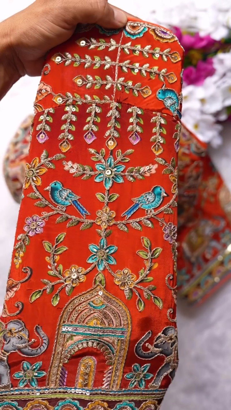 Ornate Zardosi & Bird Motif Embellished Designer Blouse – Exclusive Orange Artisan Collection - Image 3
