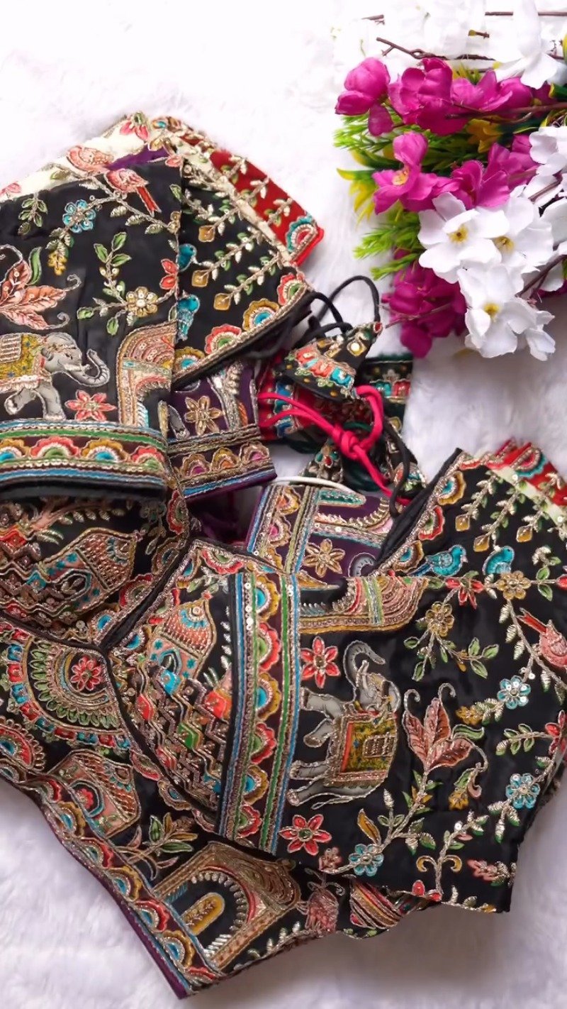 Ornate Zardosi & Bird Motif Embellished Designer Blouse – Exclusive Orange Artisan Collection - Image 9