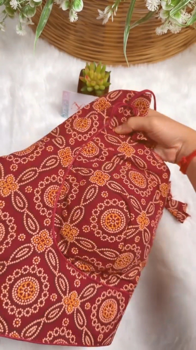 Exquisite Bandhani Print Designer Blouse – Available in Deep Maroon, Mustard Yellow, and Olive Green - Image 12