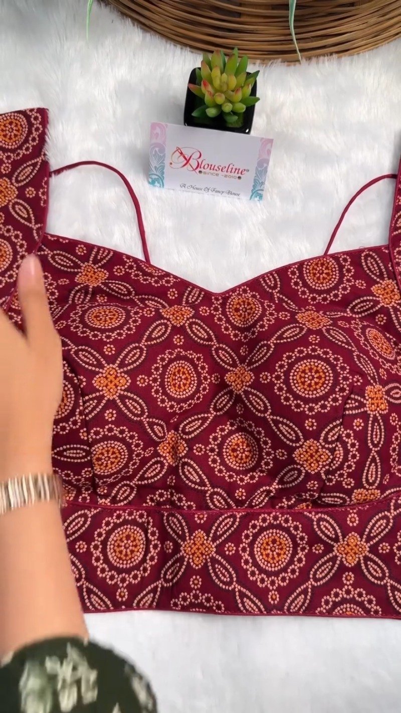 Exquisite Bandhani Print Designer Blouse – Available in Deep Maroon, Mustard Yellow, and Olive Green - Image 3