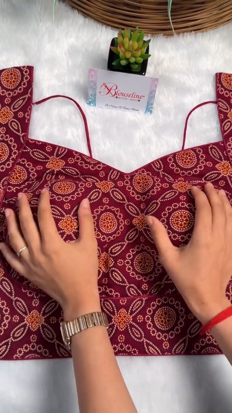Exquisite Bandhani Print Designer Blouse – Available in Deep Maroon, Mustard Yellow, and Olive Green - Image 4