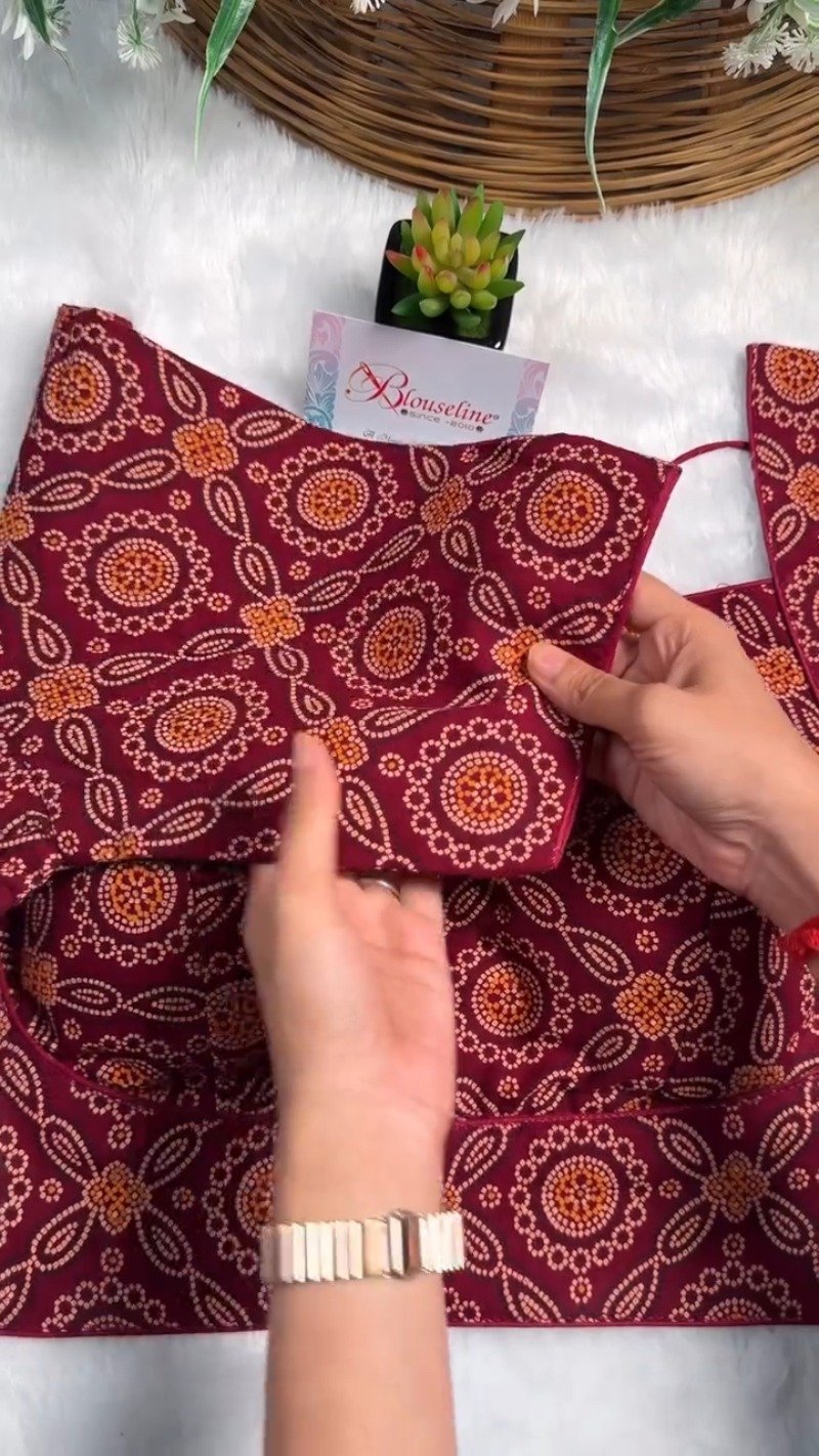 Exquisite Bandhani Print Designer Blouse – Available in Deep Maroon, Mustard Yellow, and Olive Green - Image 6