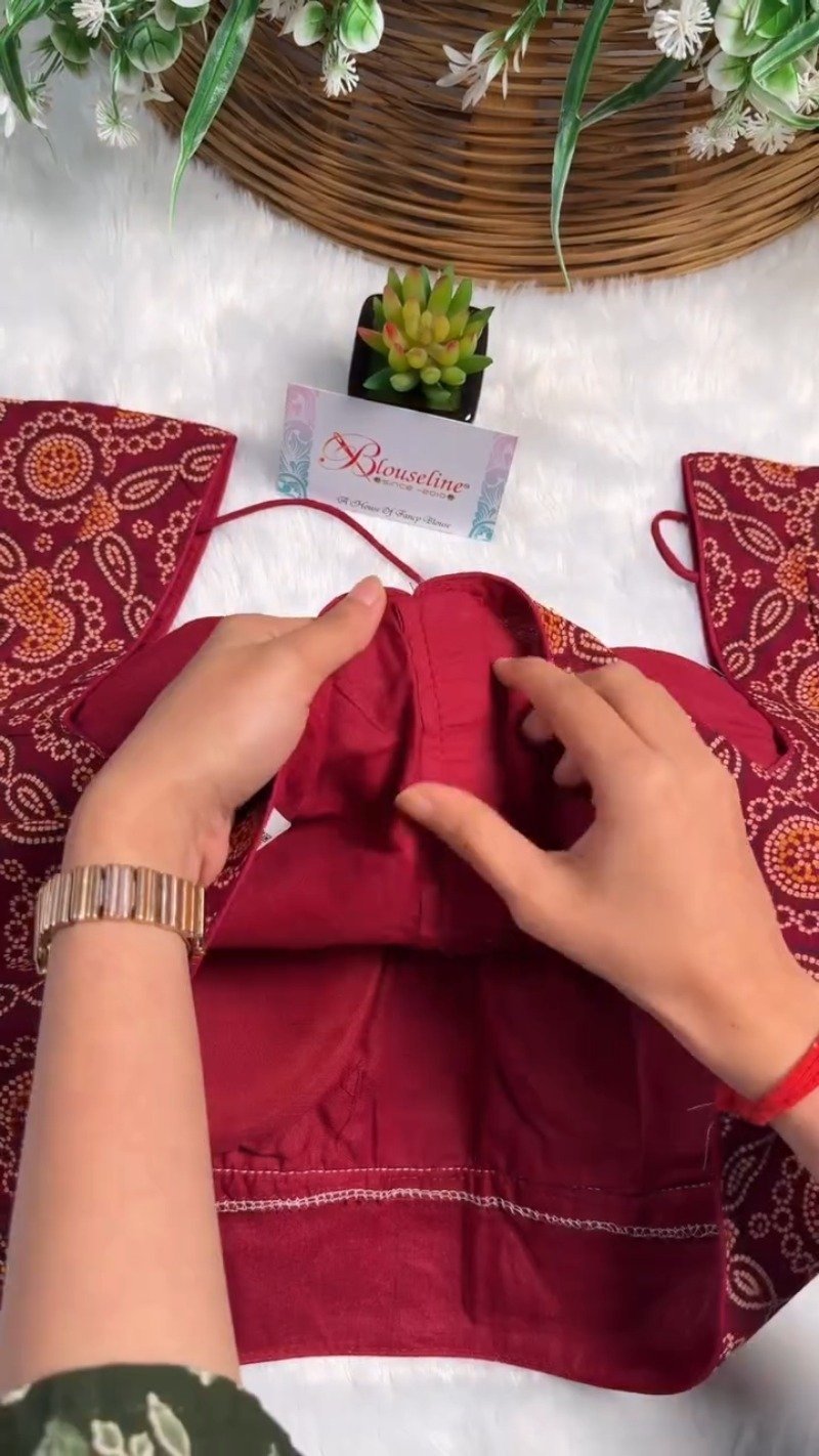 Exquisite Bandhani Print Designer Blouse – Available in Deep Maroon, Mustard Yellow, and Olive Green - Image 7