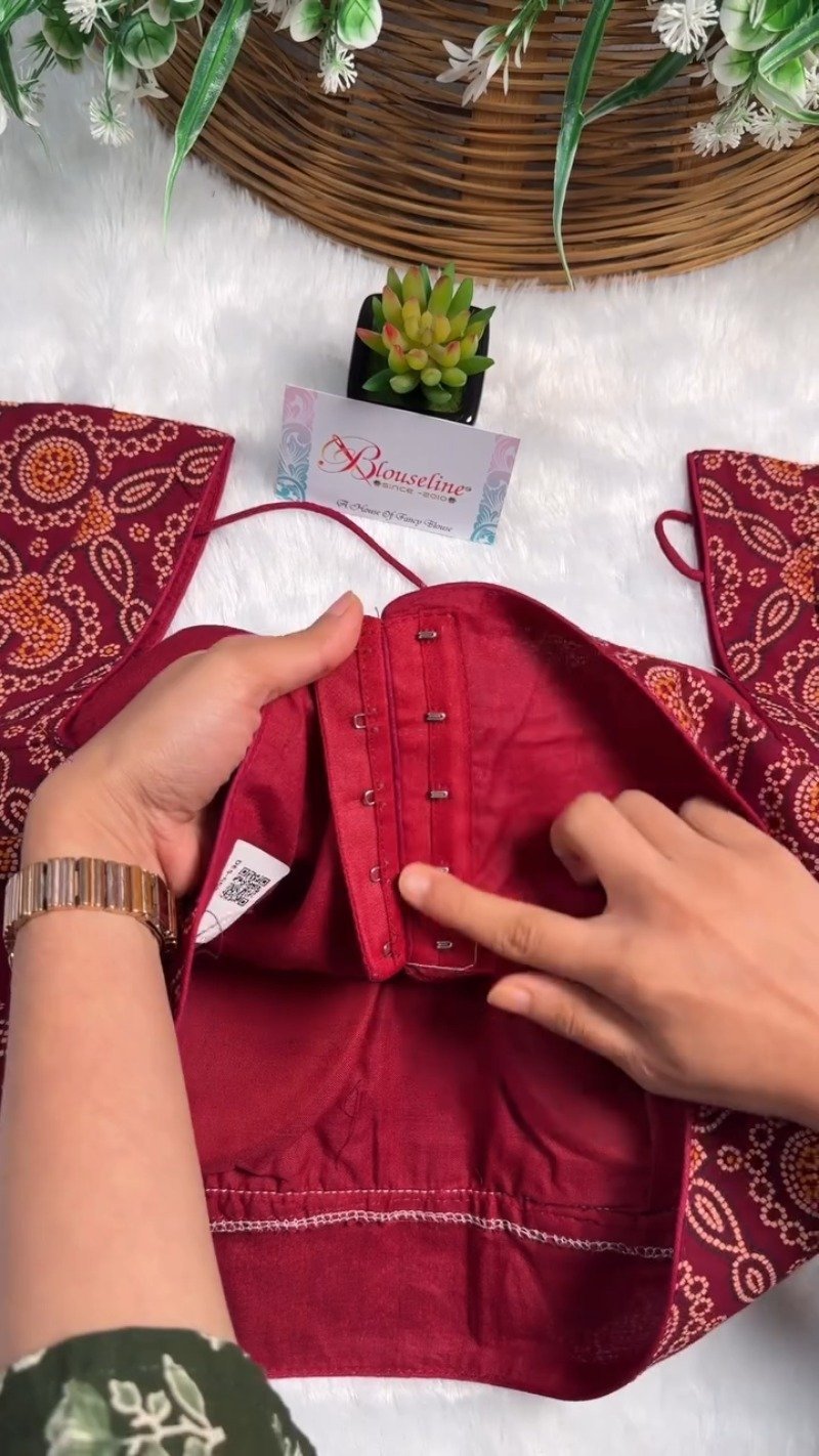 Exquisite Bandhani Print Designer Blouse – Available in Deep Maroon, Mustard Yellow, and Olive Green - Image 8