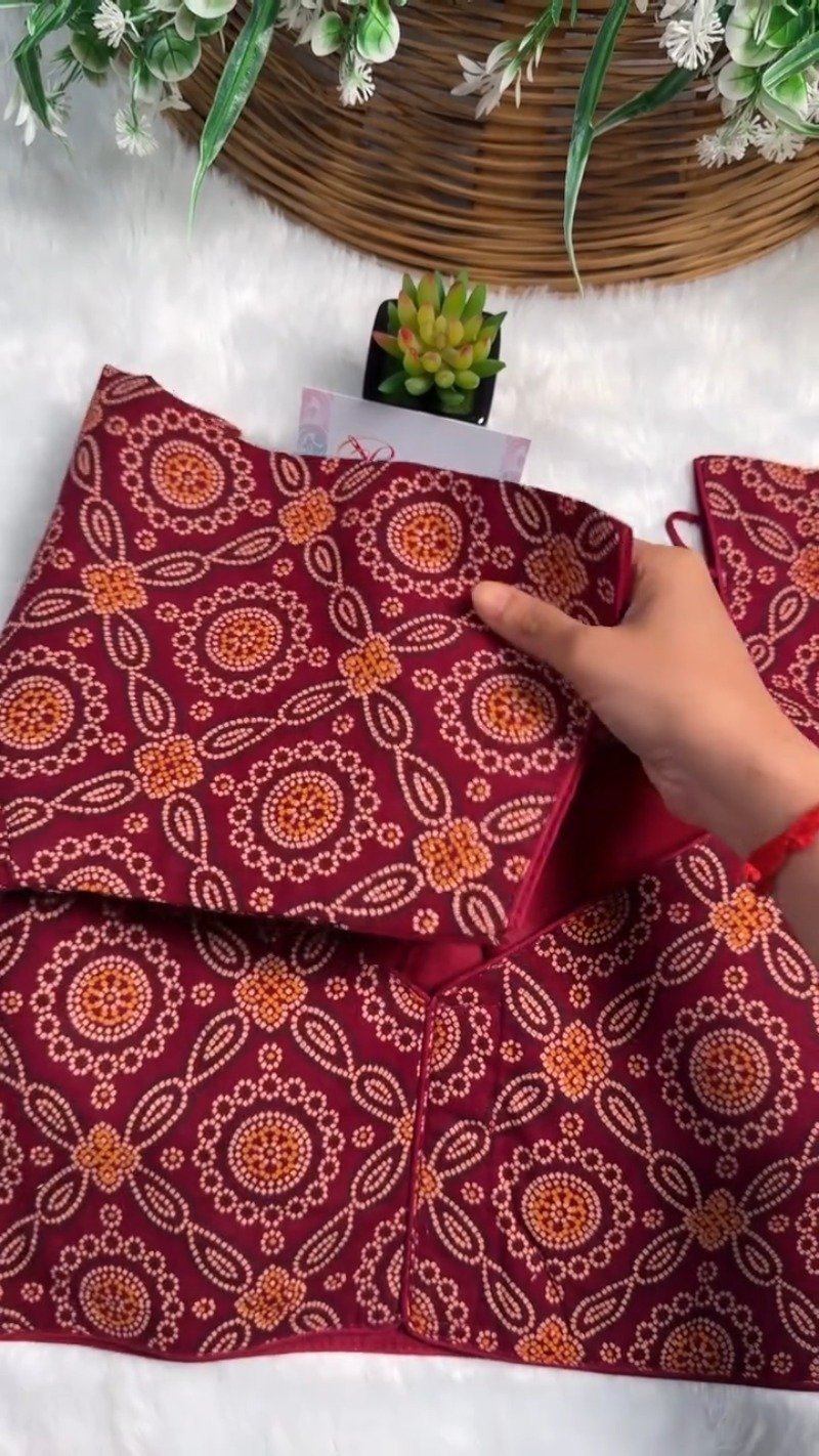 Exquisite Bandhani Print Designer Blouse – Available in Deep Maroon, Mustard Yellow, and Olive Green - Image 9