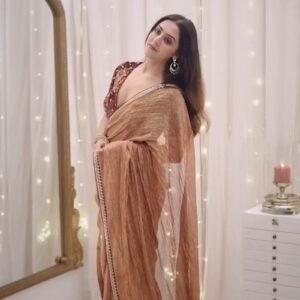 Metallic Copper Shimmer Saree with Velvet Embellished Blouse