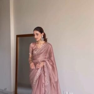 Enchanting Dusty Rose Embellished Organza Saree