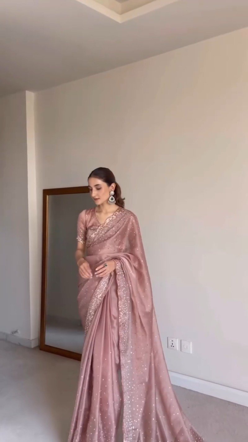 Enchanting Dusty Rose Embellished Organza Saree