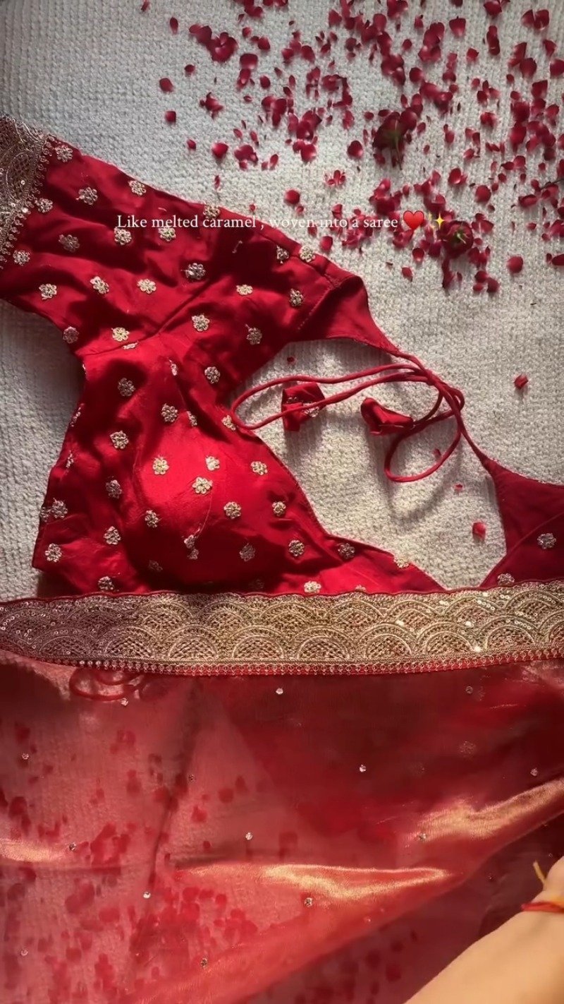 Radiant Crimson Silk Embellished Saree – A Masterpiece of Festive Elegance - Image 3